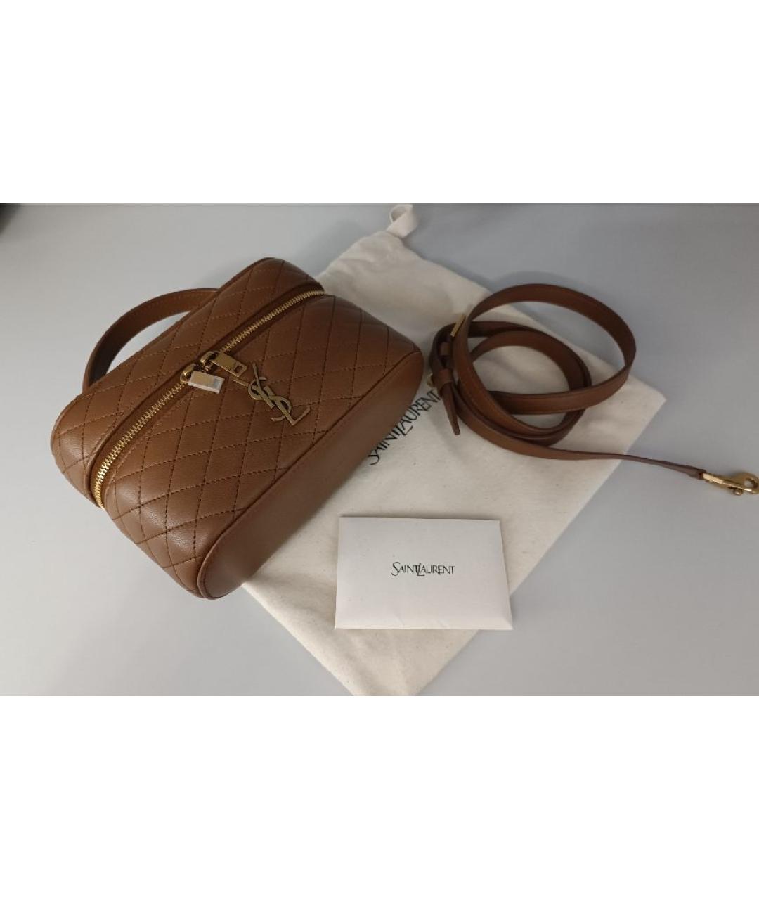 SAINT LAURENT Коричневая кожаная сумка через плечо, фото 4
