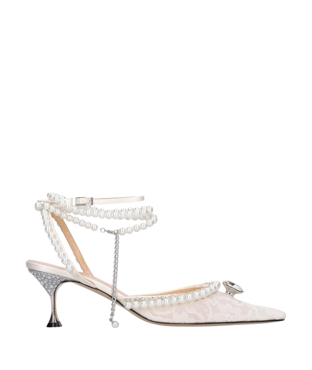 MACH&MACH Белые текстильные лодочки на низком каблуке, фото 1