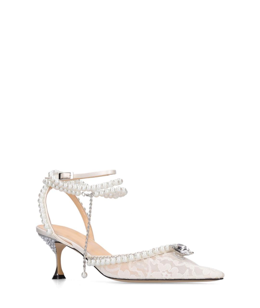 MACH&MACH Белые текстильные лодочки на низком каблуке, фото 3