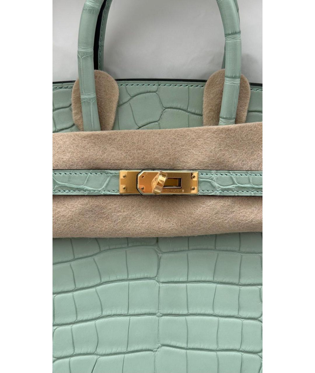 HERMES Зеленая сумка с короткими ручками из экзотической кожи, фото 4