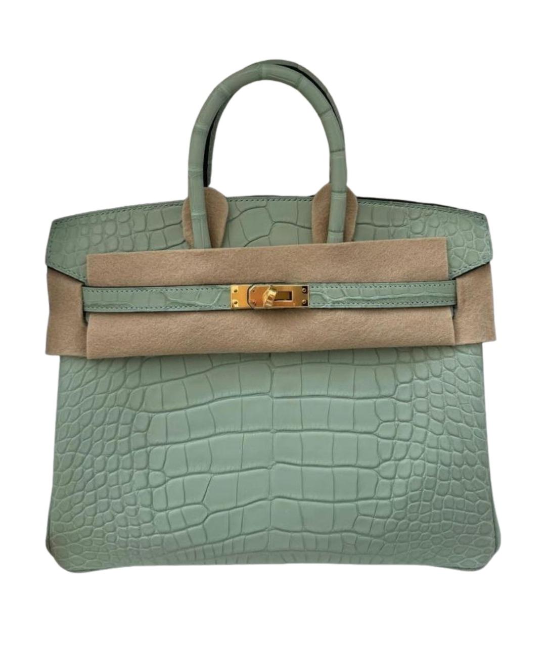 HERMES Зеленая сумка с короткими ручками из экзотической кожи, фото 1