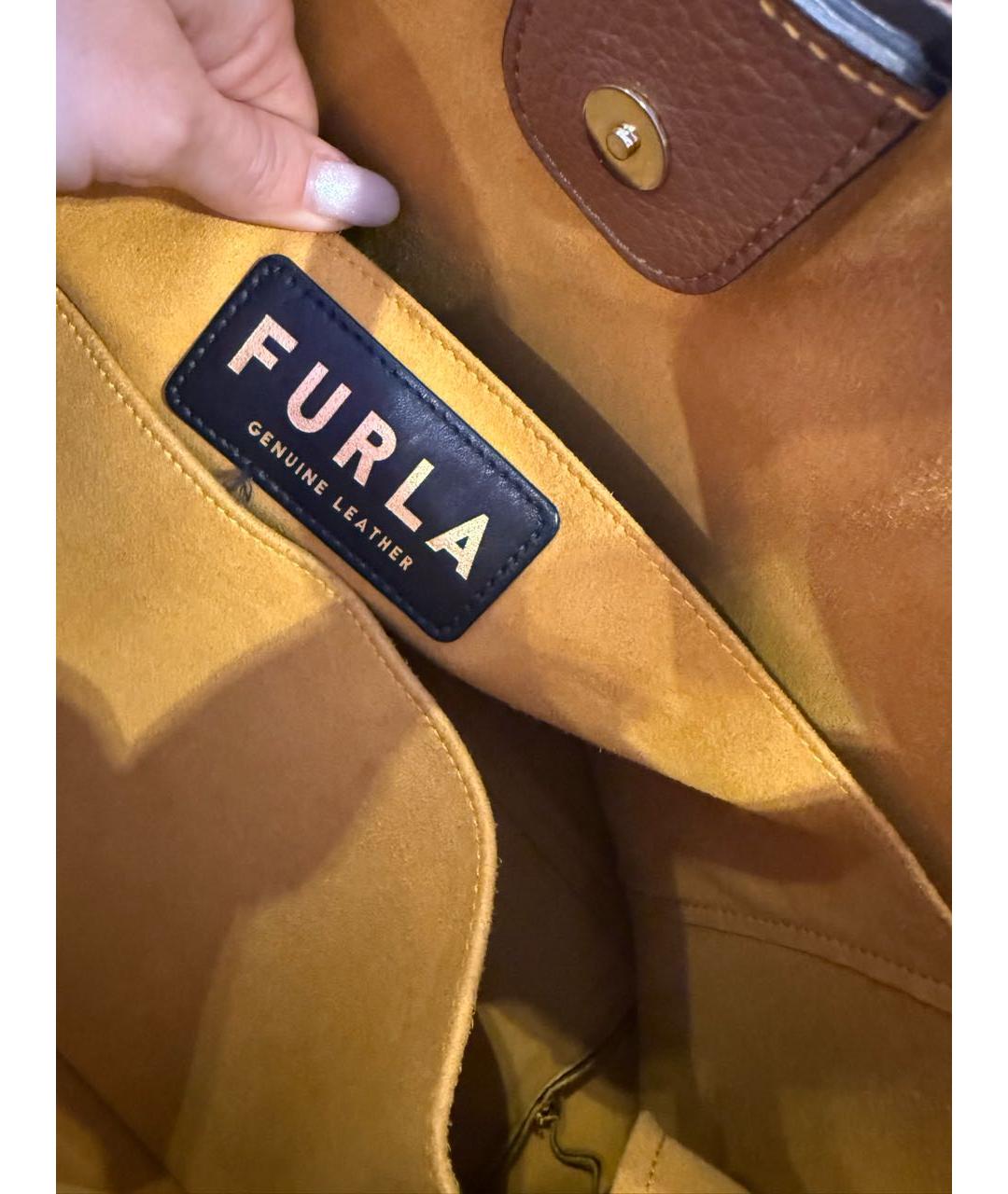 FURLA Горчичная кожаная сумка тоут, фото 4