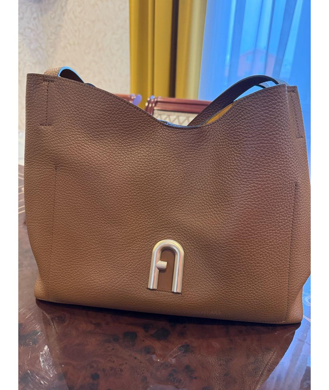 FURLA Горчичная кожаная сумка тоут, фото 7