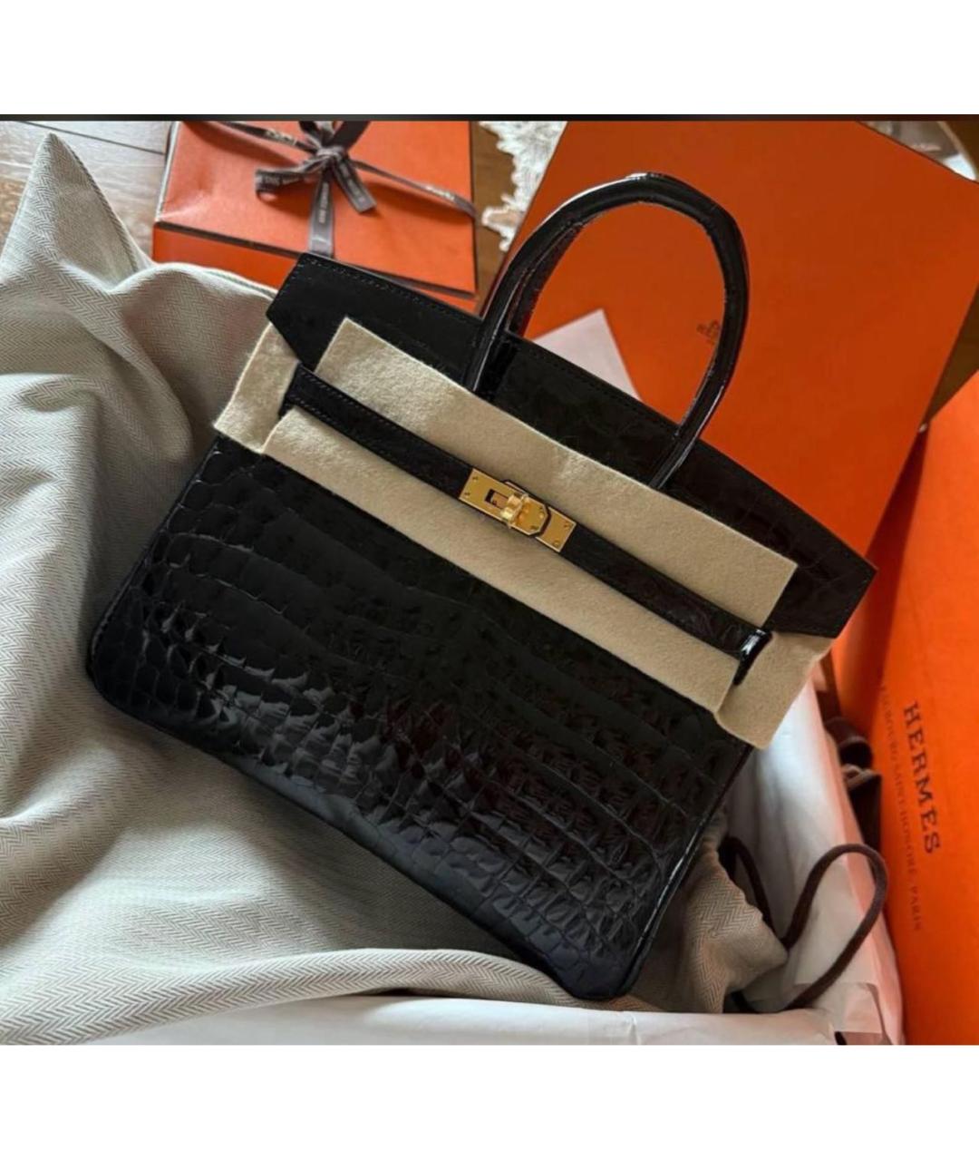 HERMES Черная сумка с короткими ручками из экзотической кожи, фото 2