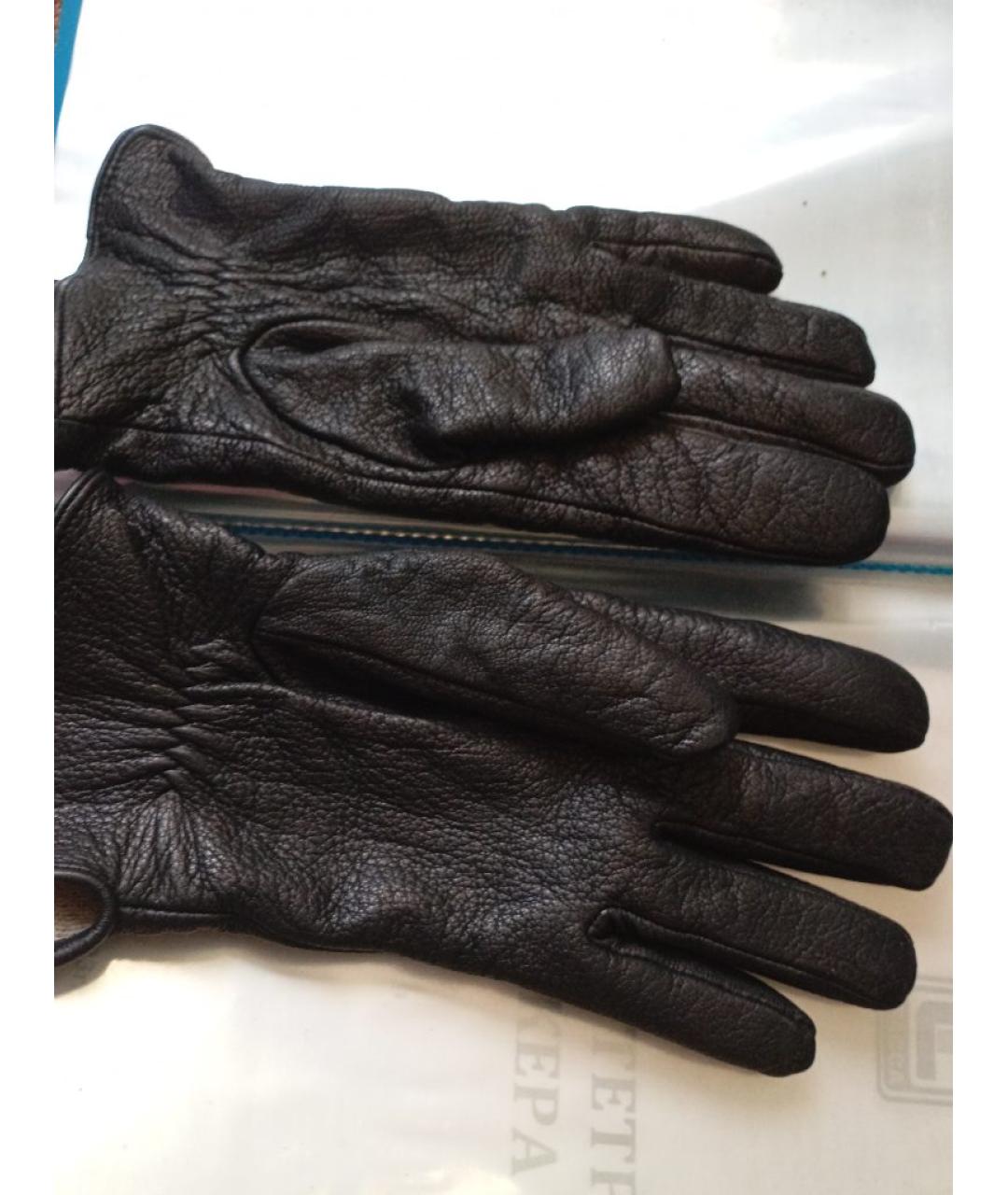 HERMES Черные кожаные перчатки, фото 3