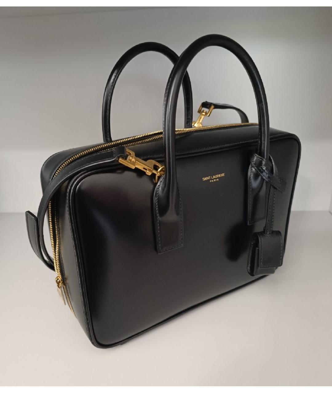 SAINT LAURENT Черная кожаная сумка с короткими ручками, фото 2