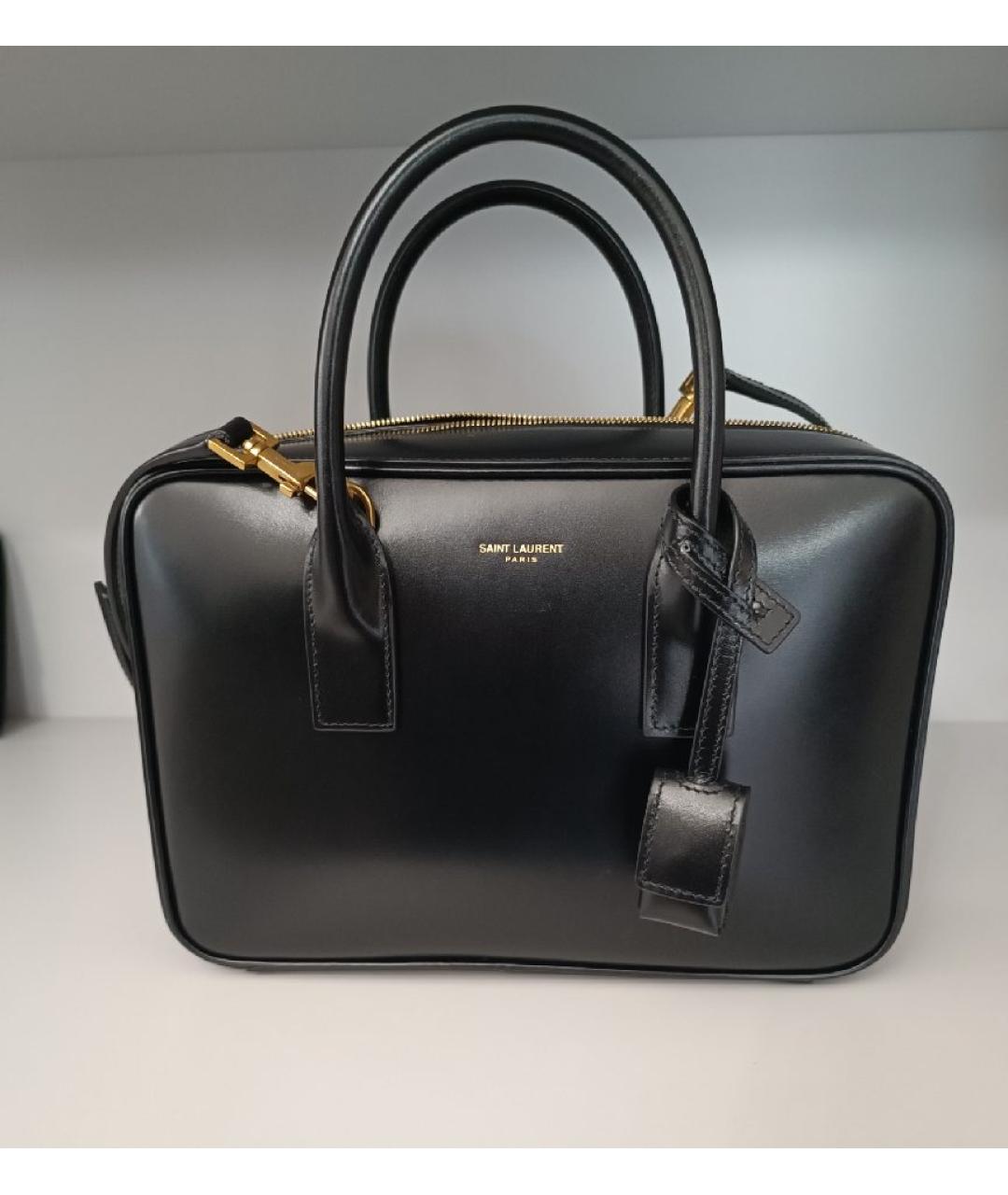 SAINT LAURENT Черная кожаная сумка с короткими ручками, фото 7