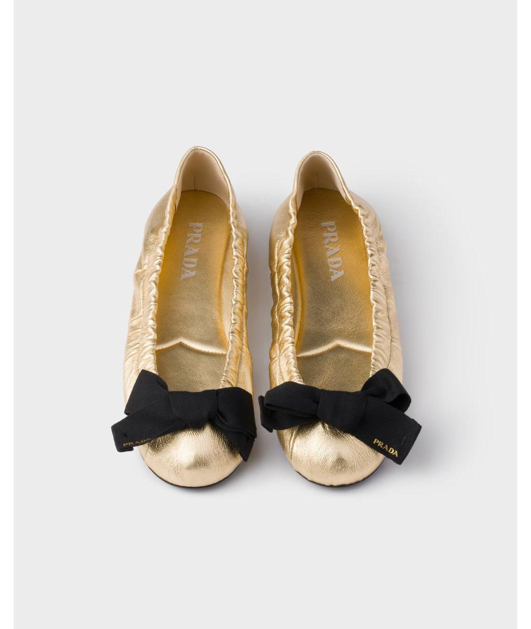 PRADA Золотые кожаные балетки, фото 4