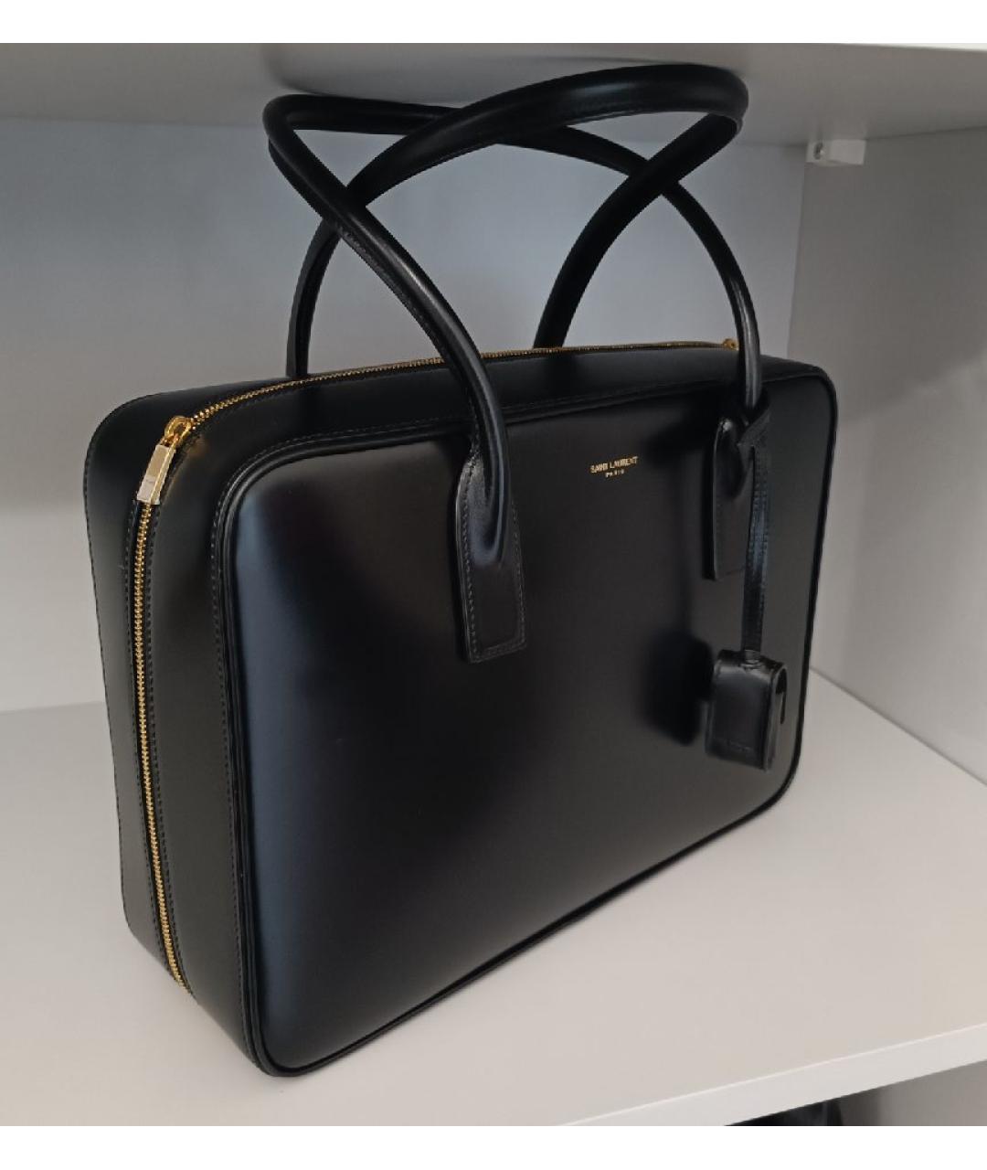 SAINT LAURENT Черная кожаная сумка с короткими ручками, фото 2