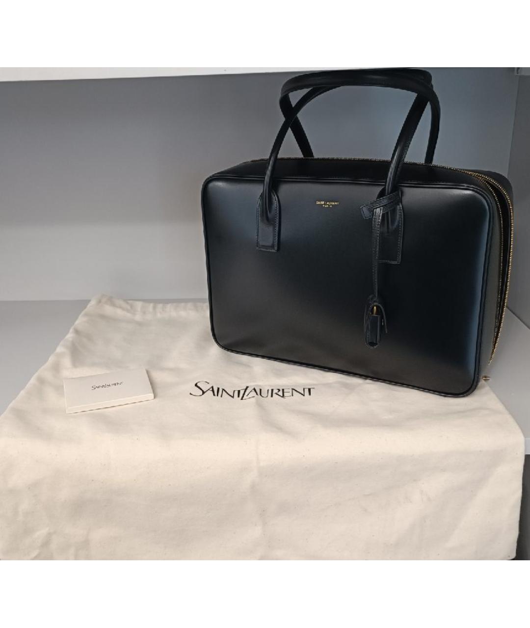 SAINT LAURENT Черная кожаная сумка с короткими ручками, фото 6