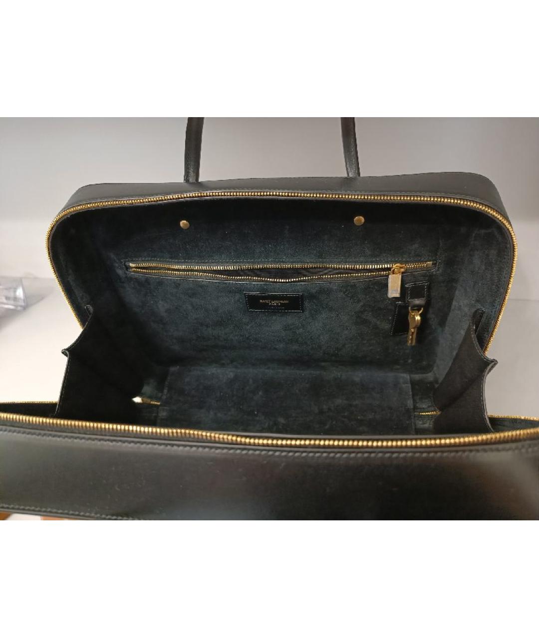 SAINT LAURENT Черная кожаная сумка с короткими ручками, фото 5