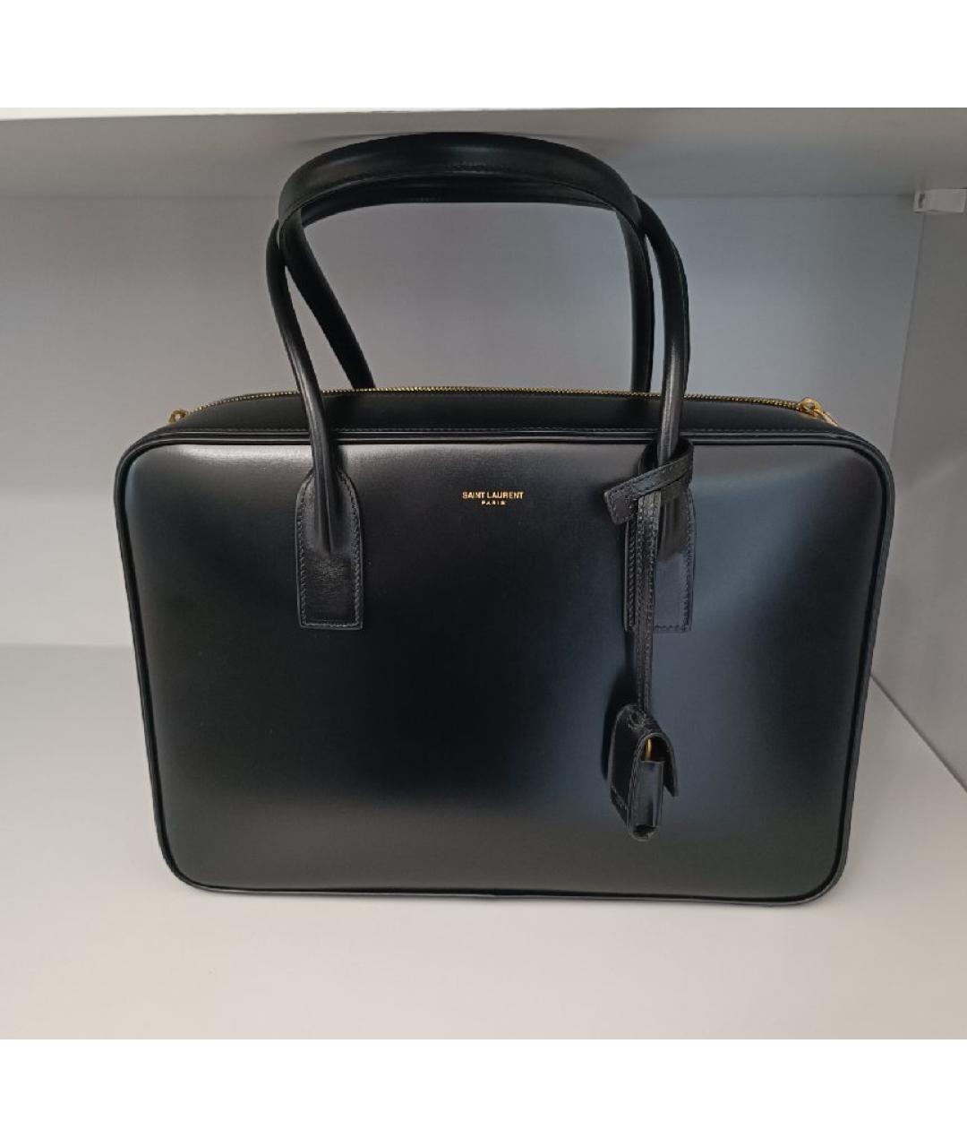 SAINT LAURENT Черная кожаная сумка с короткими ручками, фото 8