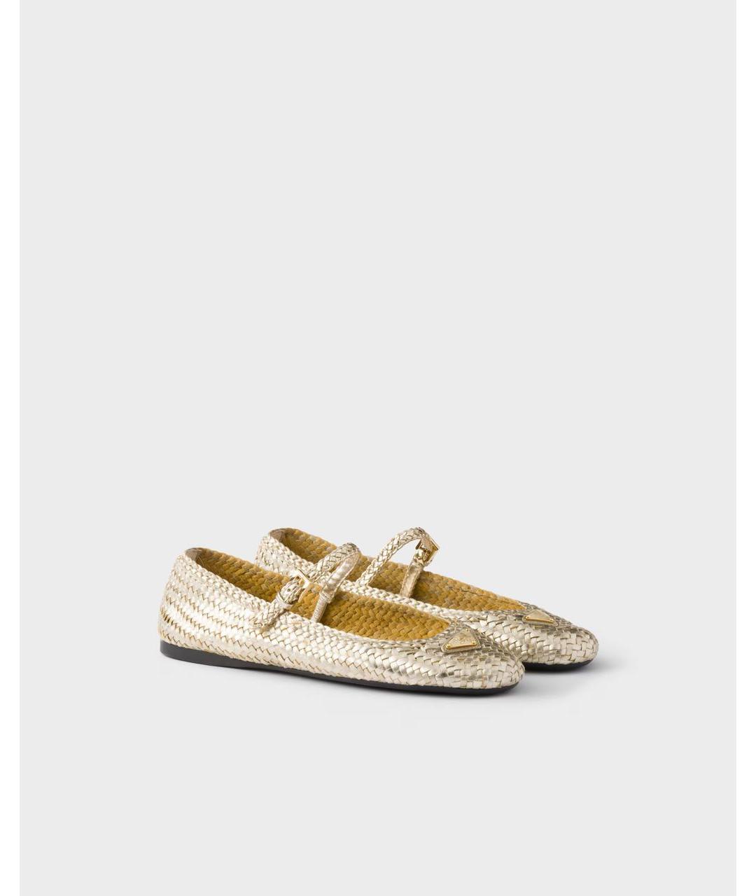 PRADA Золотые кожаные балетки, фото 2