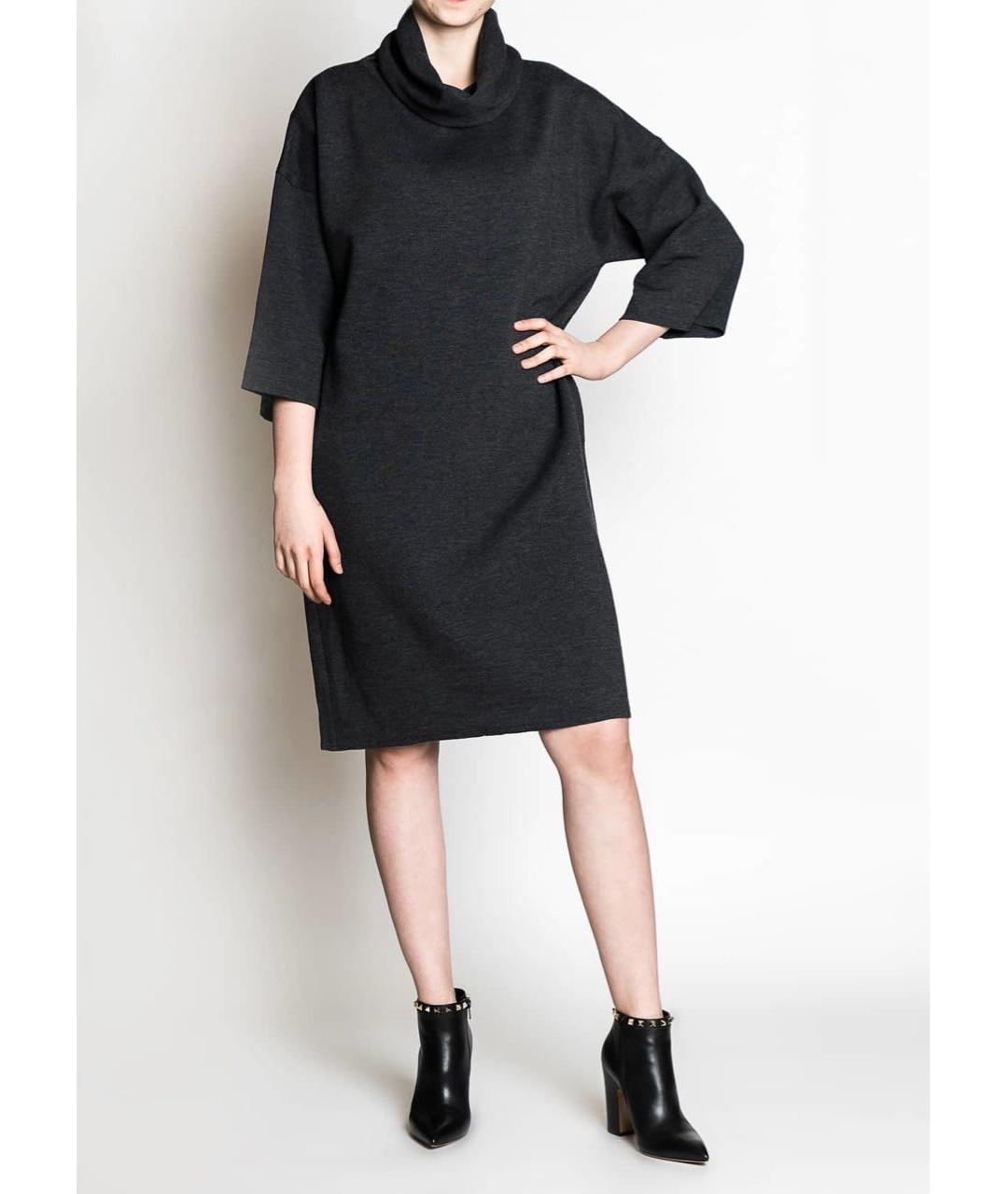LES COPAINS Антрацитовое шерстяное повседневное платье, фото 2