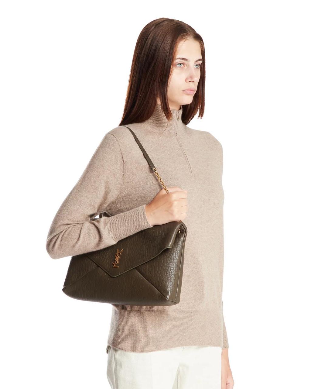 SAINT LAURENT Зеленая кожаная сумка через плечо, фото 6
