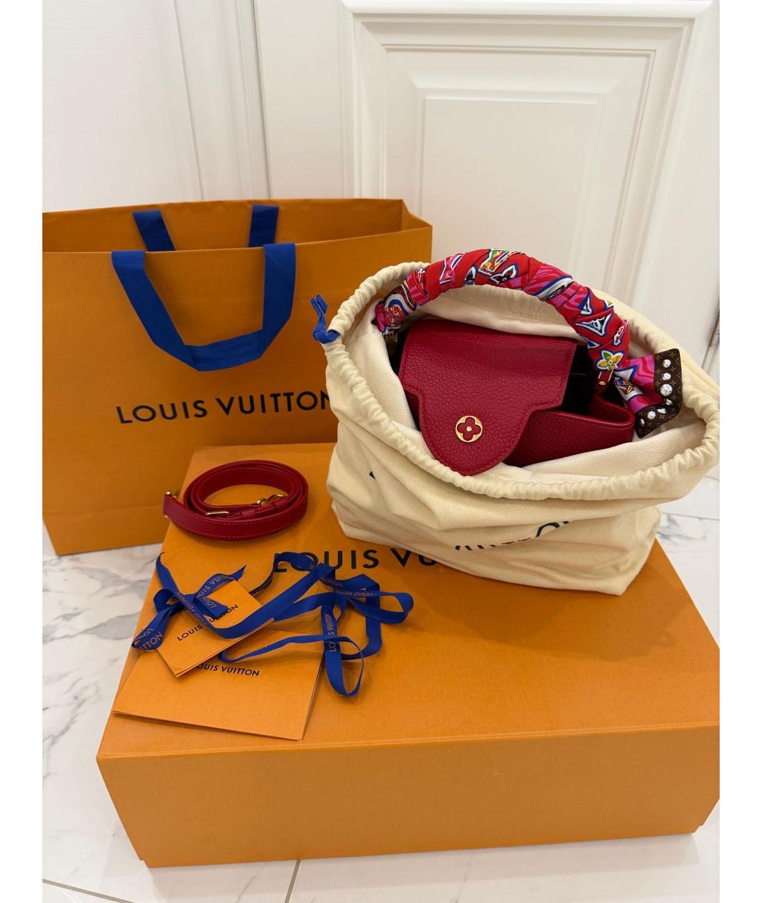 LOUIS VUITTON Красная кожаная сумка с короткими ручками, фото 5