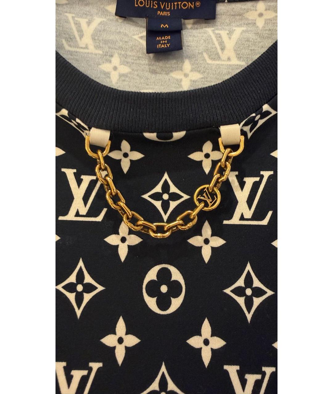 LOUIS VUITTON Темно-синяя хлопковая футболка, фото 4