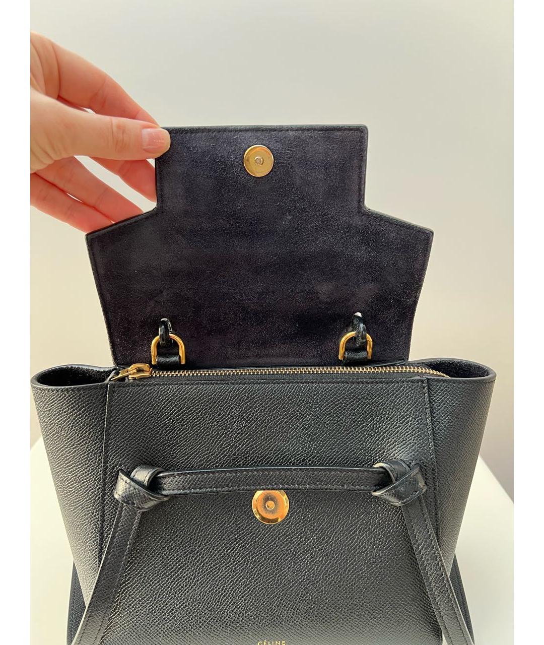 CELINE Черная кожаная сумка с короткими ручками, фото 5