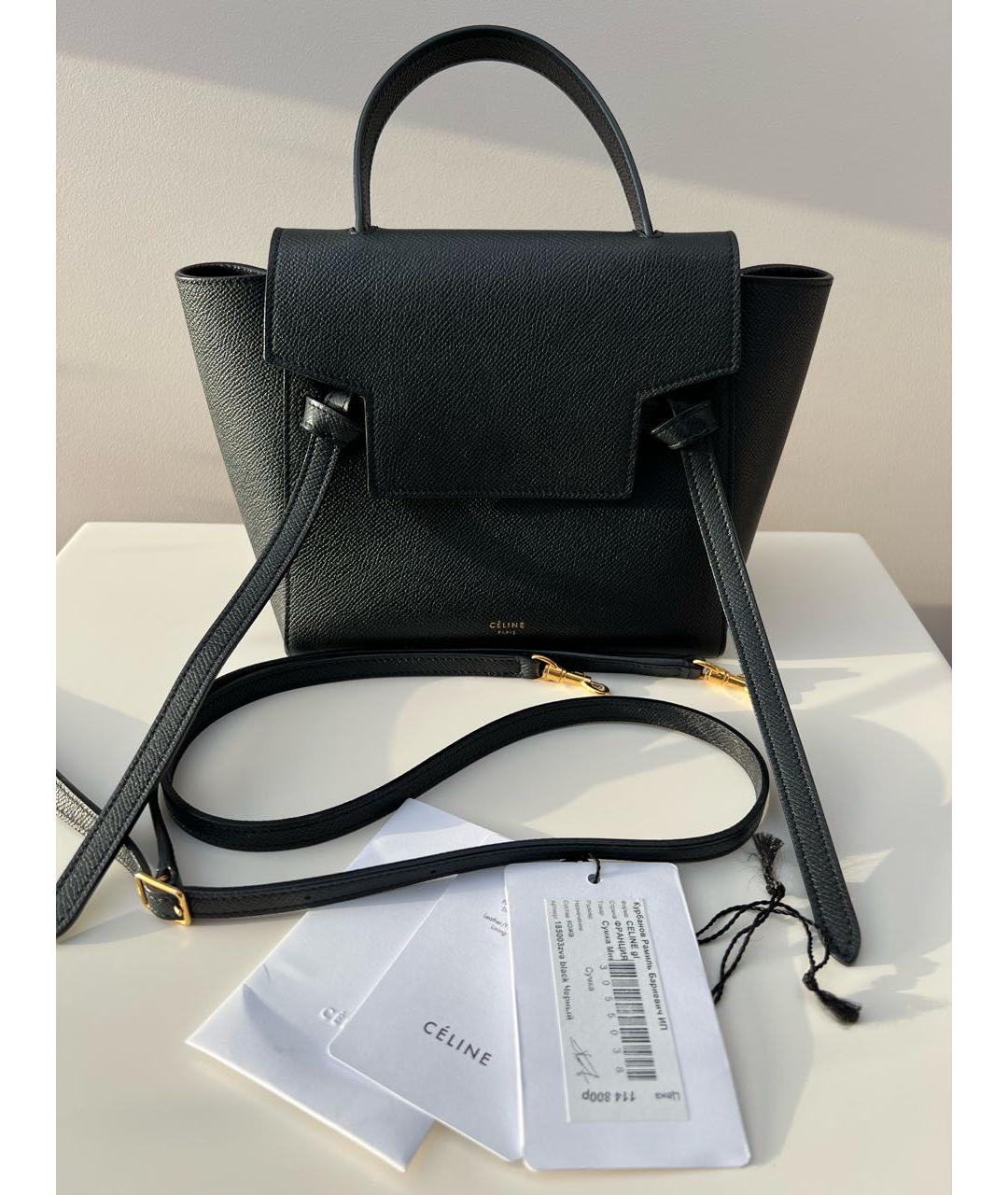 CELINE Черная кожаная сумка с короткими ручками, фото 7