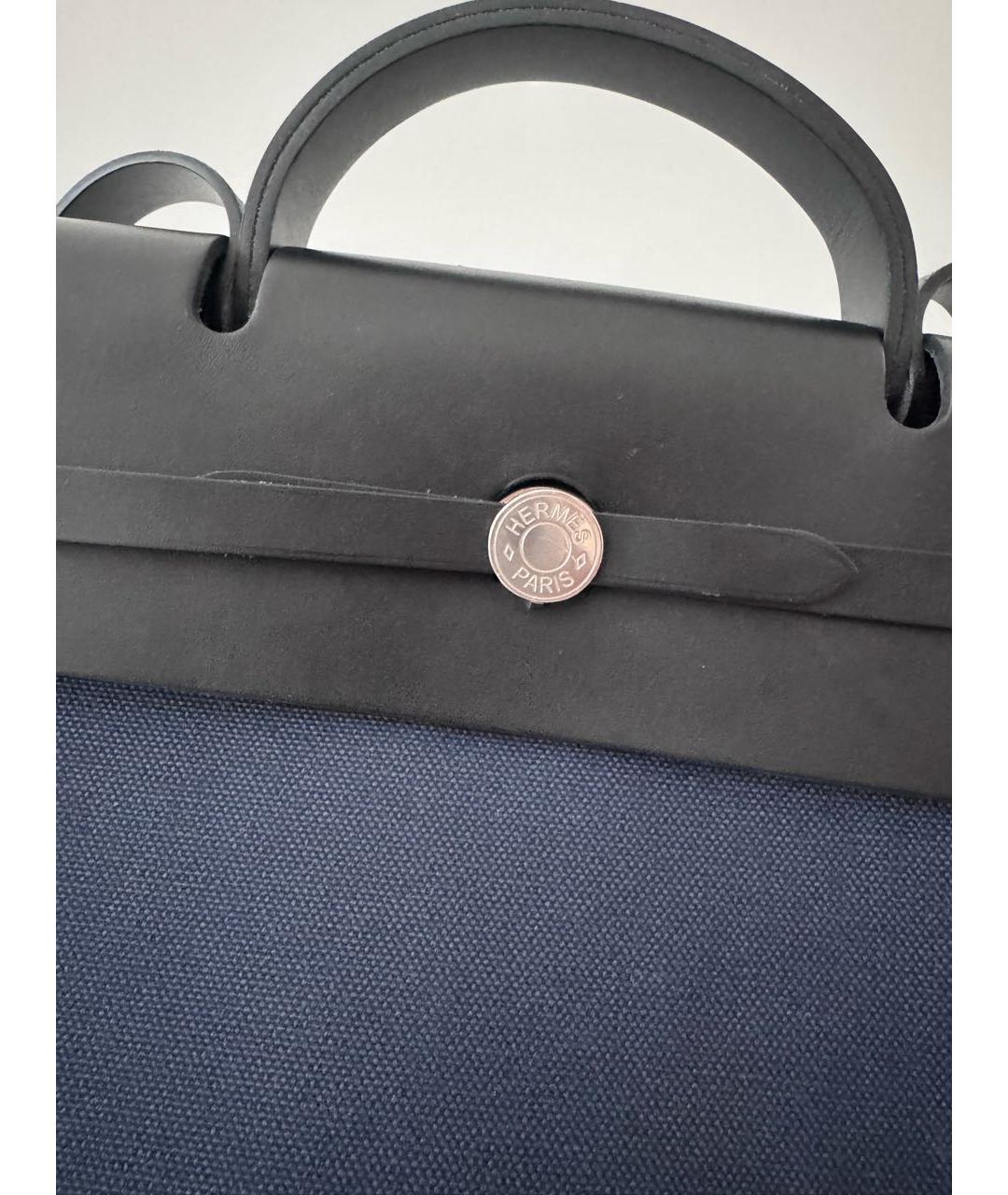 HERMES Синяя тканевая сумка с короткими ручками, фото 3