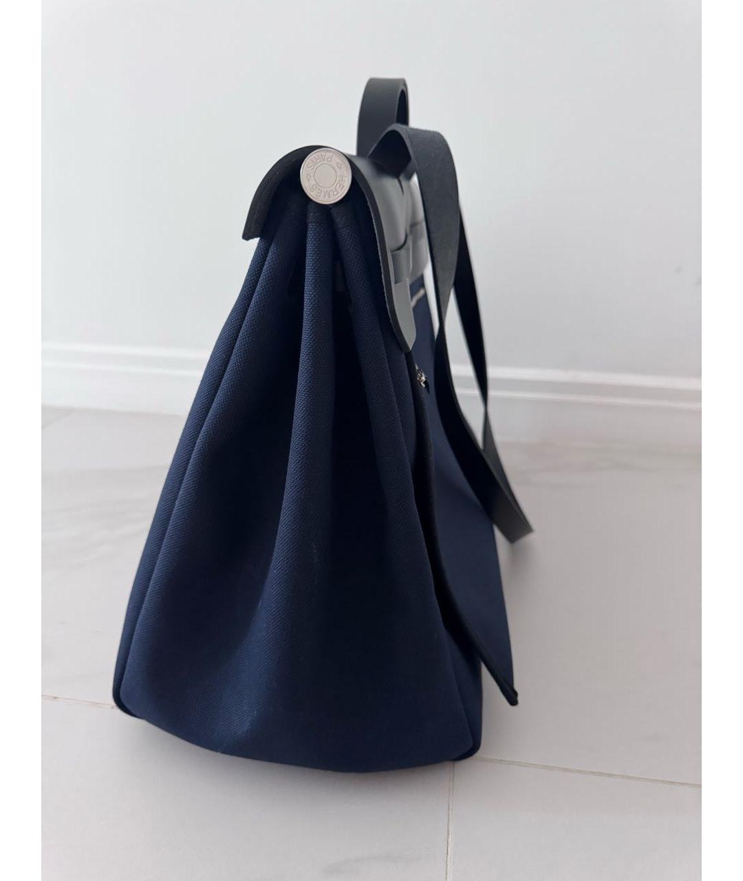 HERMES Синяя тканевая сумка с короткими ручками, фото 2