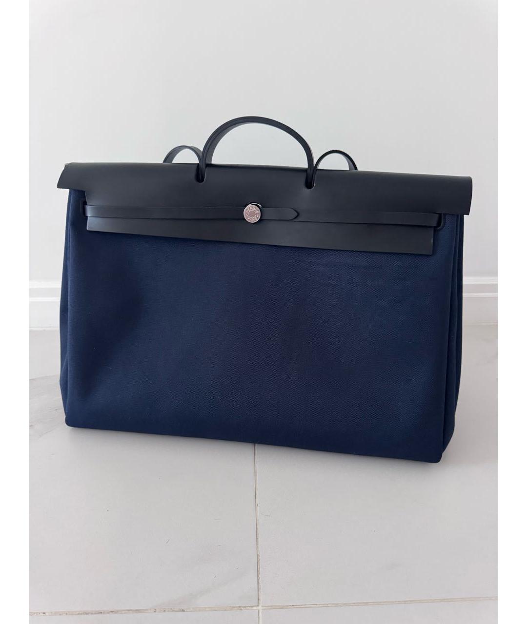 HERMES Синяя тканевая сумка с короткими ручками, фото 5
