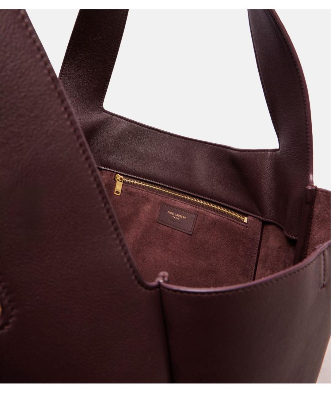 SAINT LAURENT Бордовая кожаная сумка тоут, фото 4
