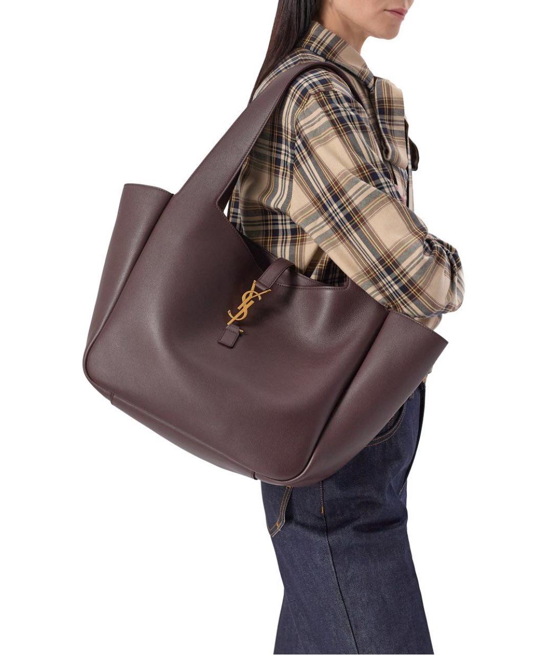 SAINT LAURENT Бордовая кожаная сумка тоут, фото 6