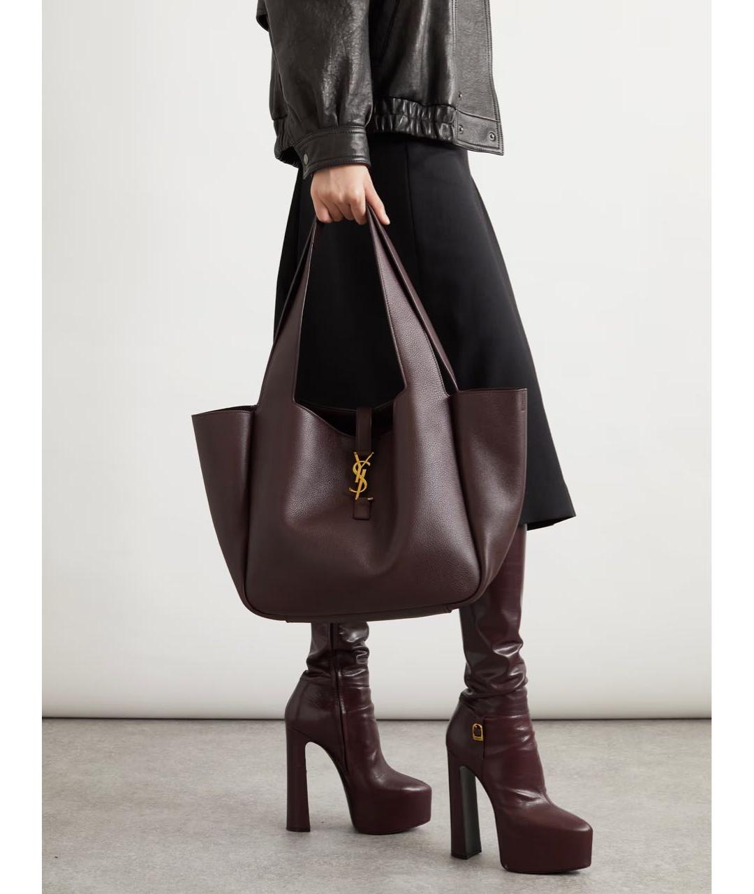 SAINT LAURENT Бордовая кожаная сумка тоут, фото 2