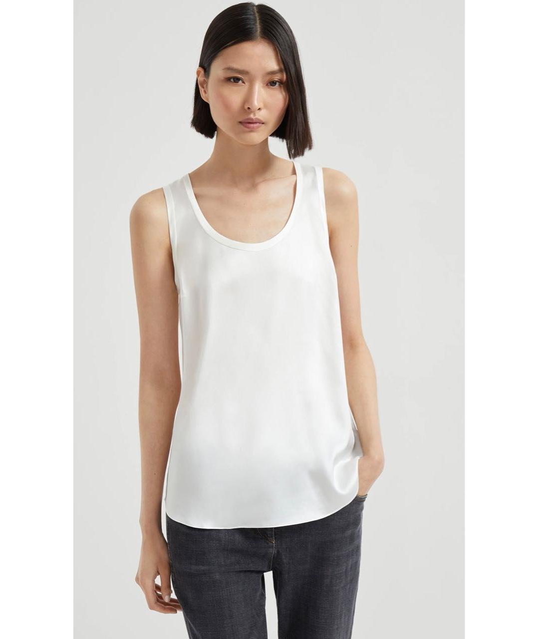 BRUNELLO CUCINELLI Бежевая шелковая майка, фото 6