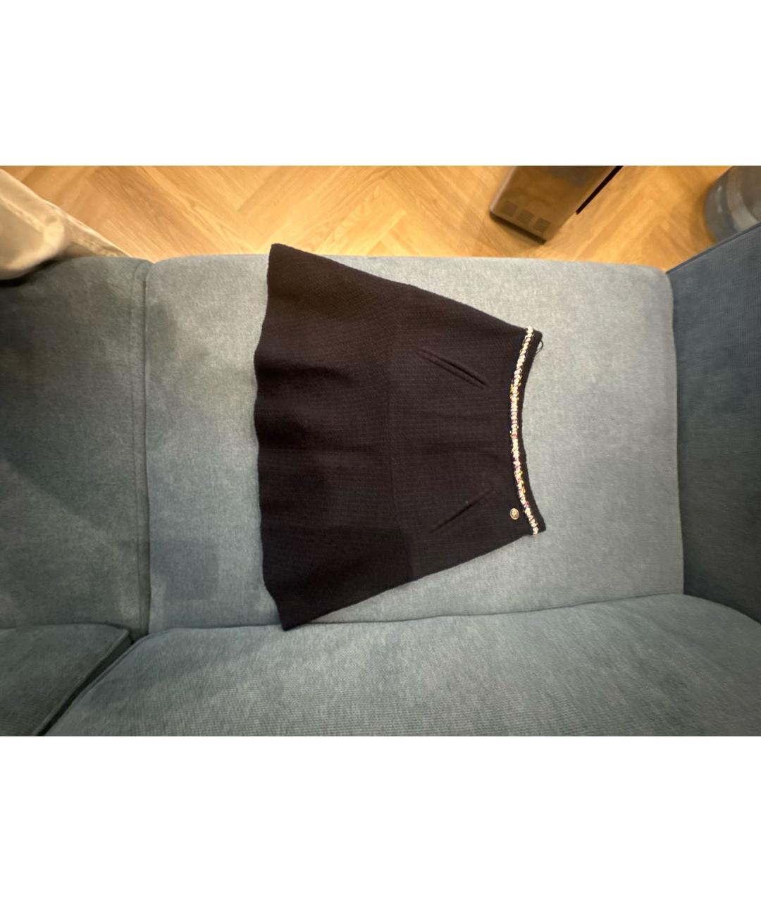 CHANEL Темно-синяя твидовая юбка мини, фото 5