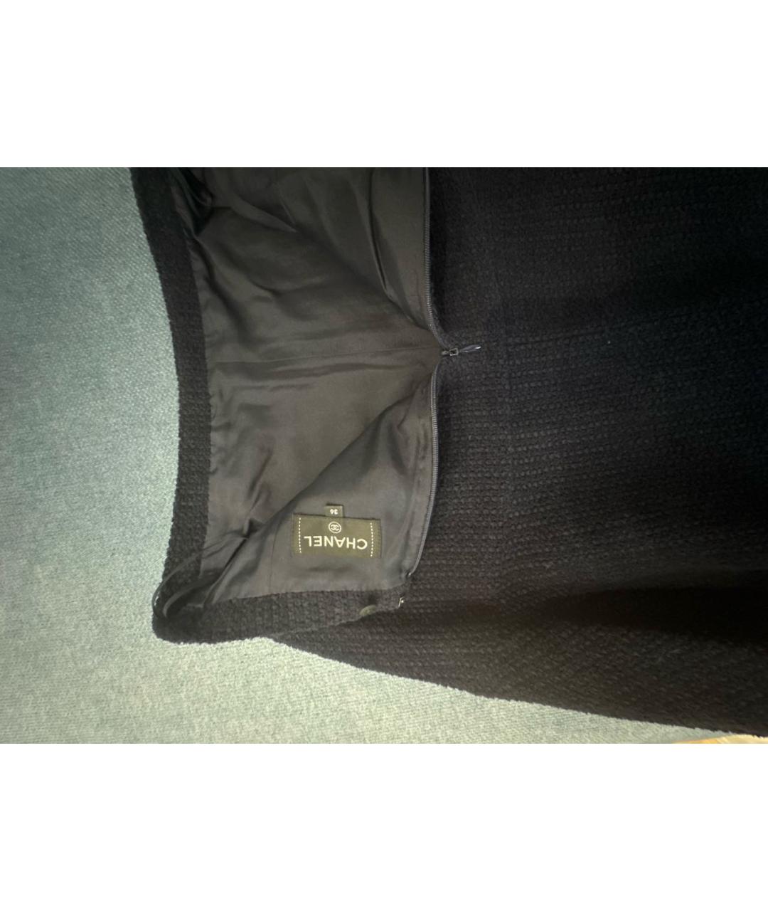 CHANEL Темно-синяя твидовая юбка мини, фото 3