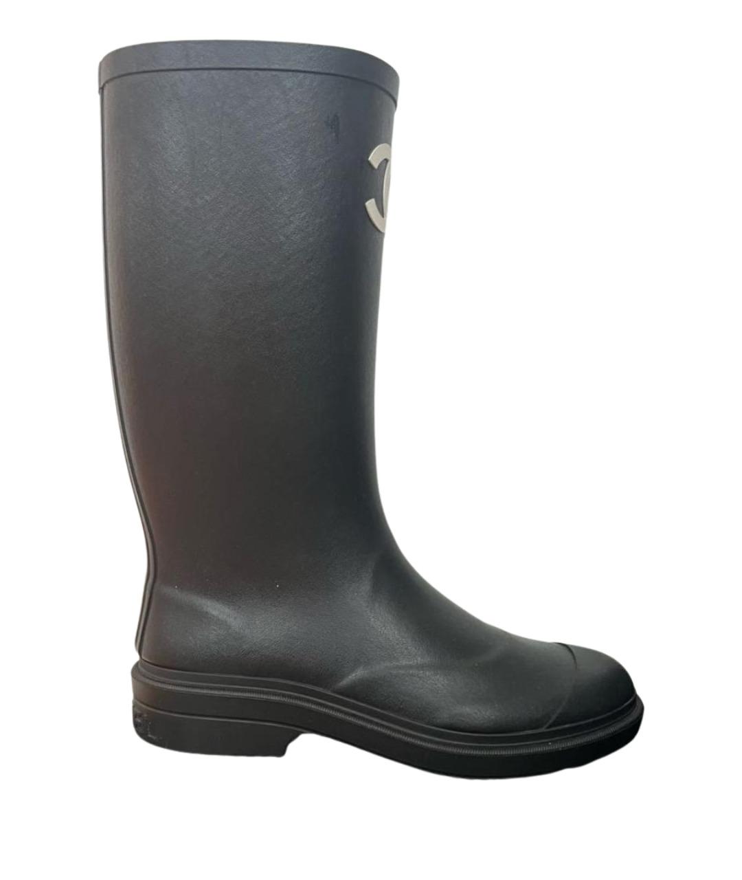 CHANEL Черные резиновые сапоги, фото 1