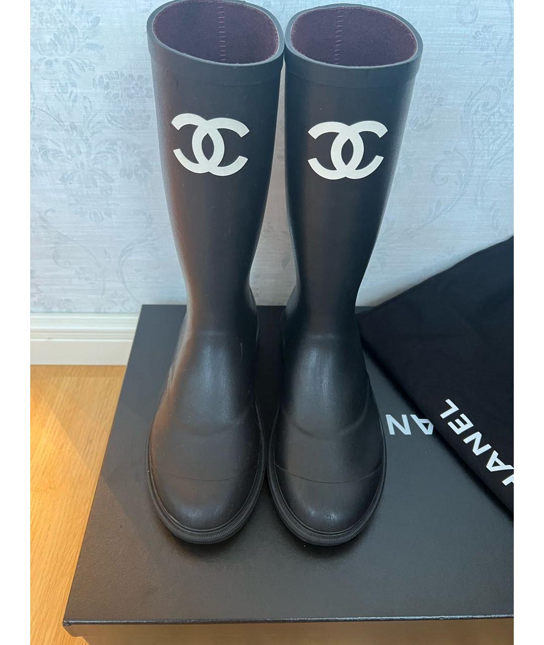 CHANEL Черные резиновые сапоги, фото 2