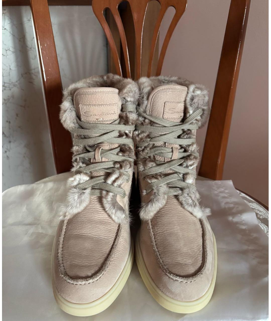 SANTONI Бежевые нубуковые ботинки, фото 2