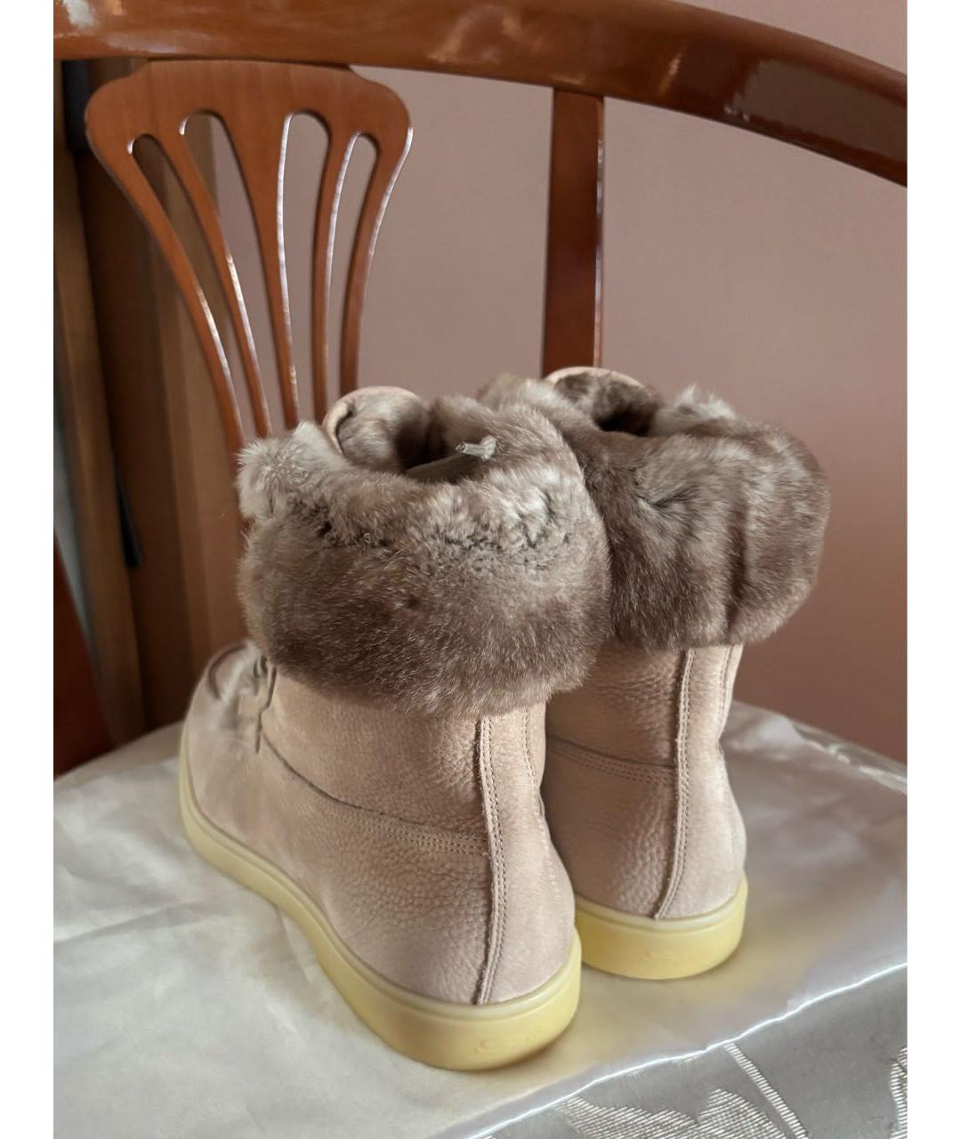 SANTONI Бежевые нубуковые ботинки, фото 4