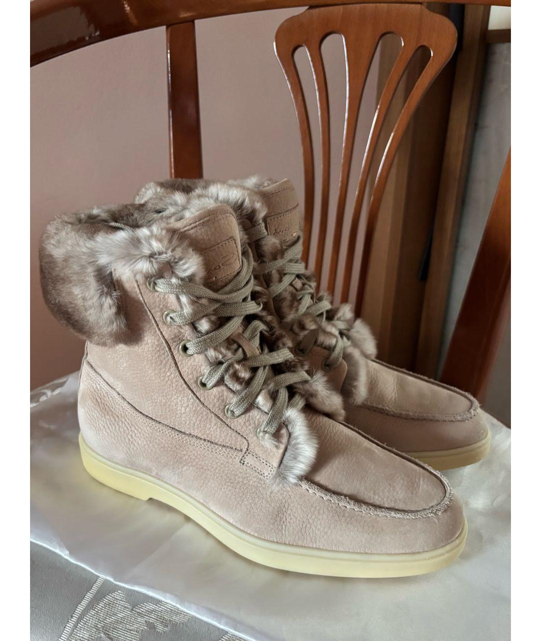 SANTONI Бежевые нубуковые ботинки, фото 5