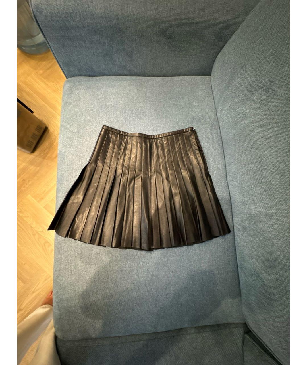 POLO RALPH LAUREN Черная кожаная юбка мини, фото 5