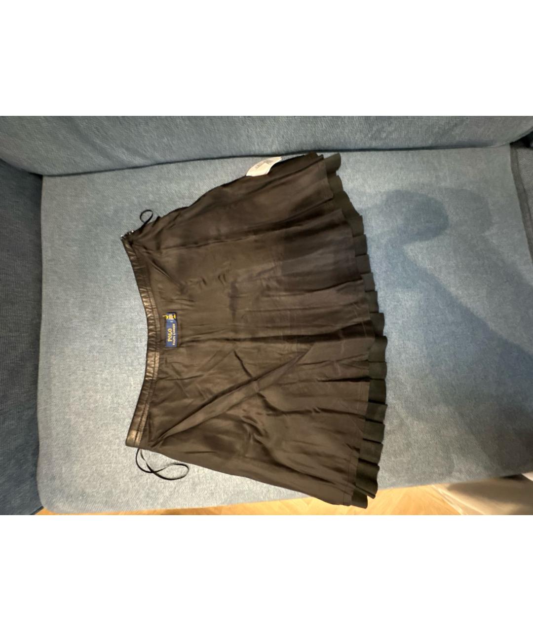 POLO RALPH LAUREN Черная кожаная юбка мини, фото 3