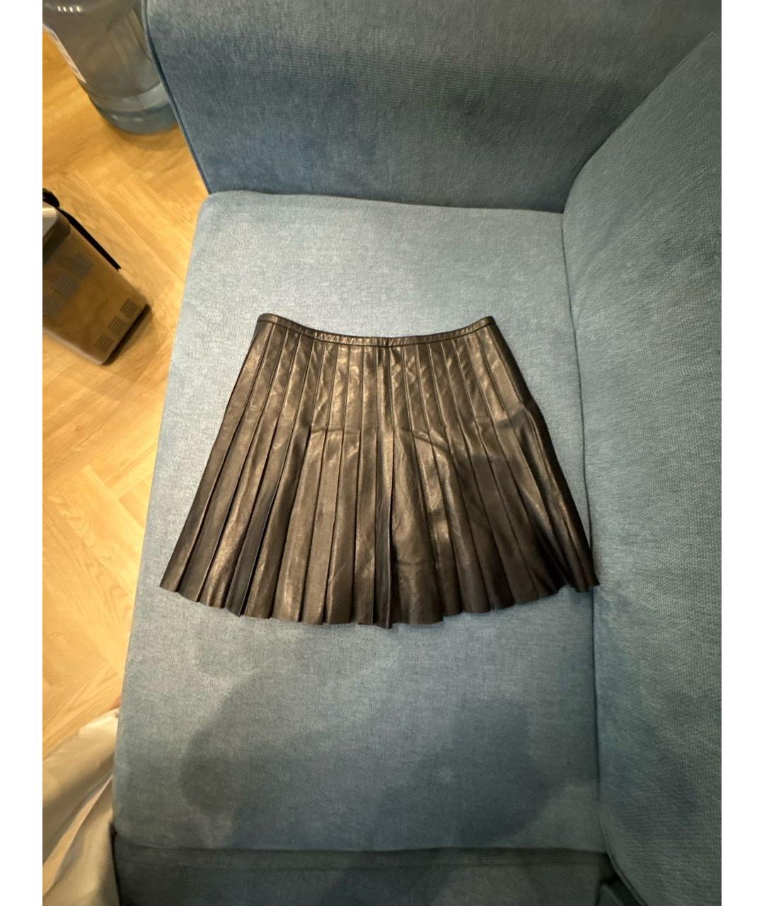 POLO RALPH LAUREN Черная кожаная юбка мини, фото 2