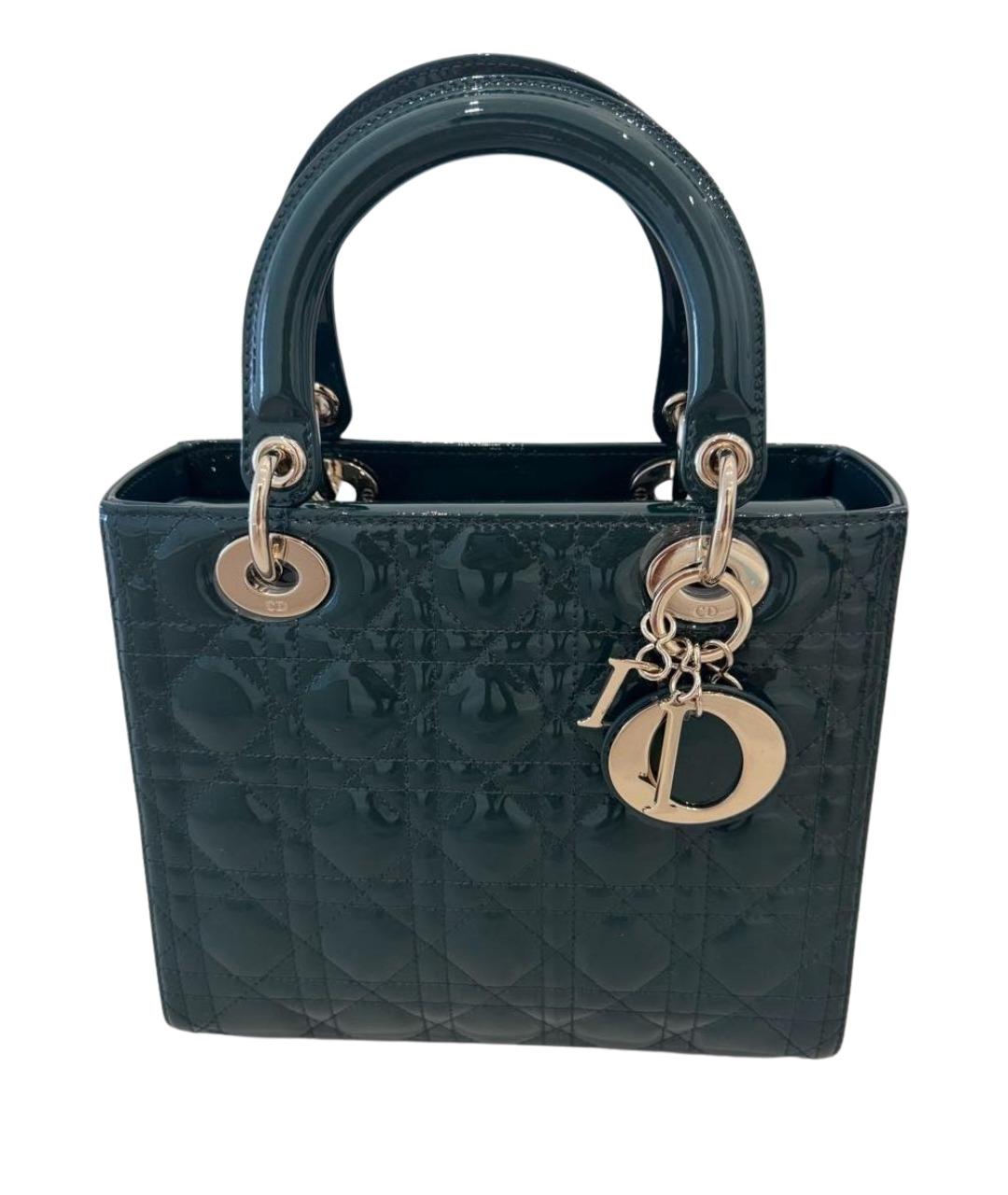 CHRISTIAN DIOR Зеленая сумка с короткими ручками из лакированной кожи, фото 1