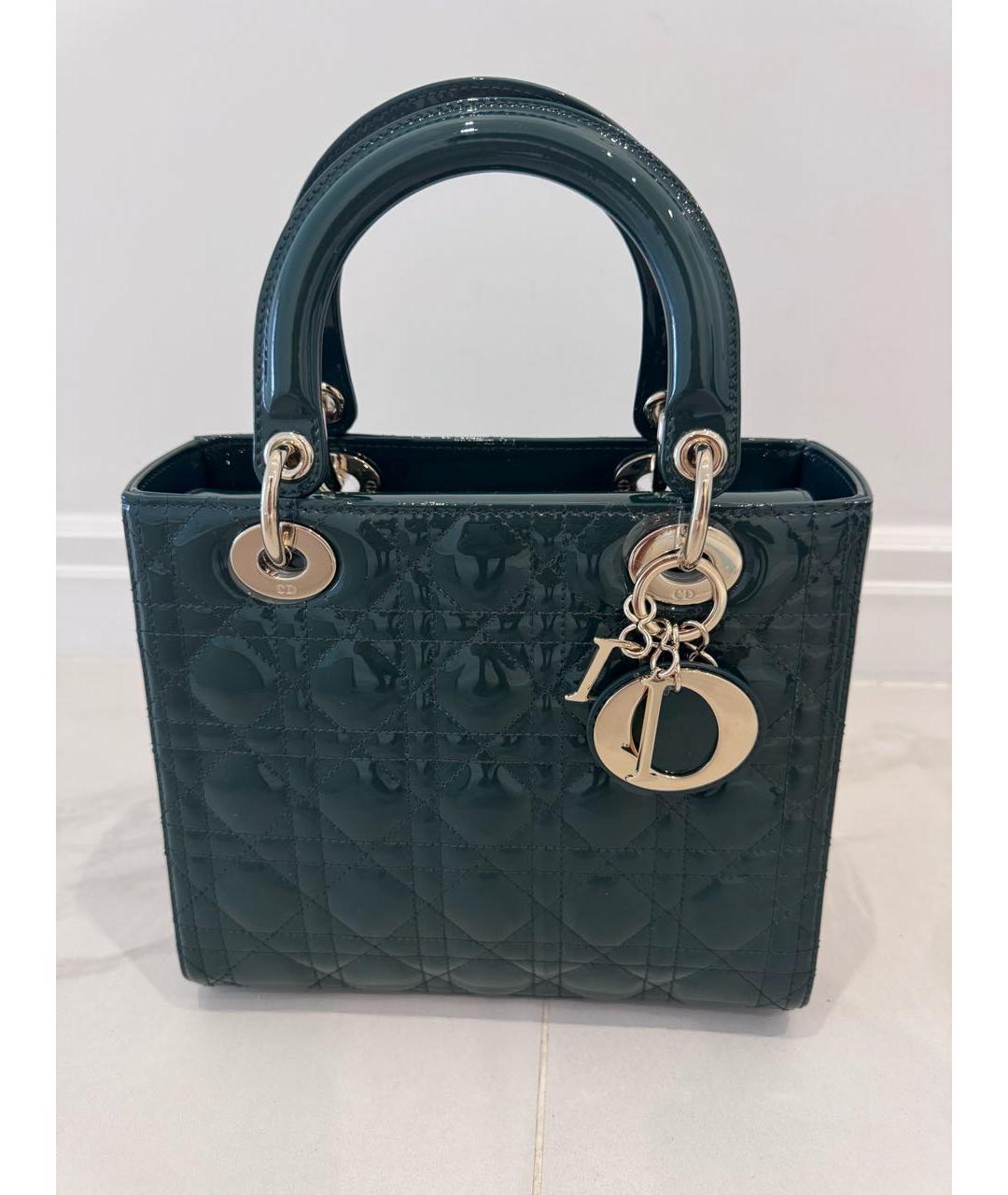 CHRISTIAN DIOR Зеленая сумка с короткими ручками из лакированной кожи, фото 5