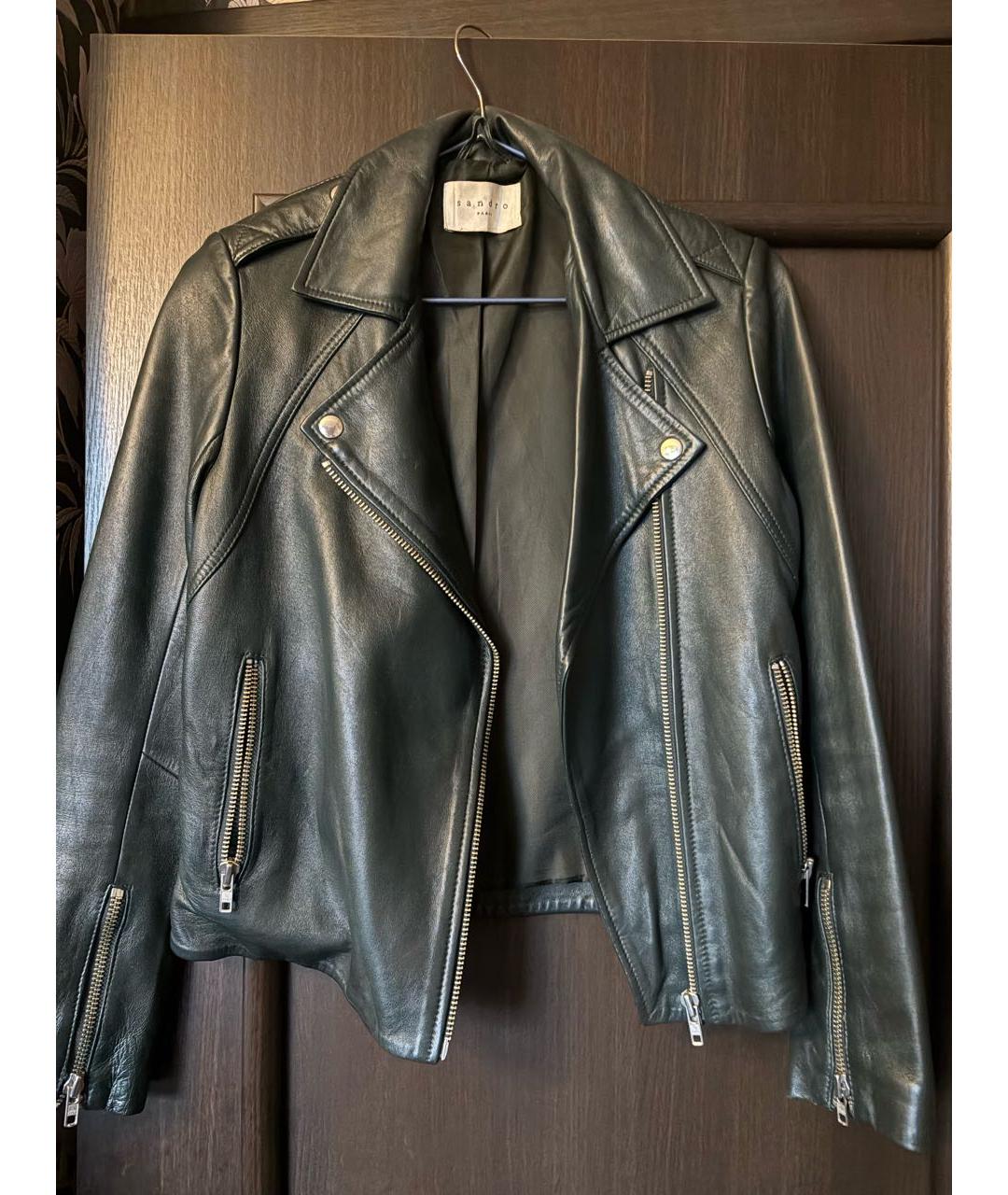 SANDRO Черная кожаная куртка, фото 2