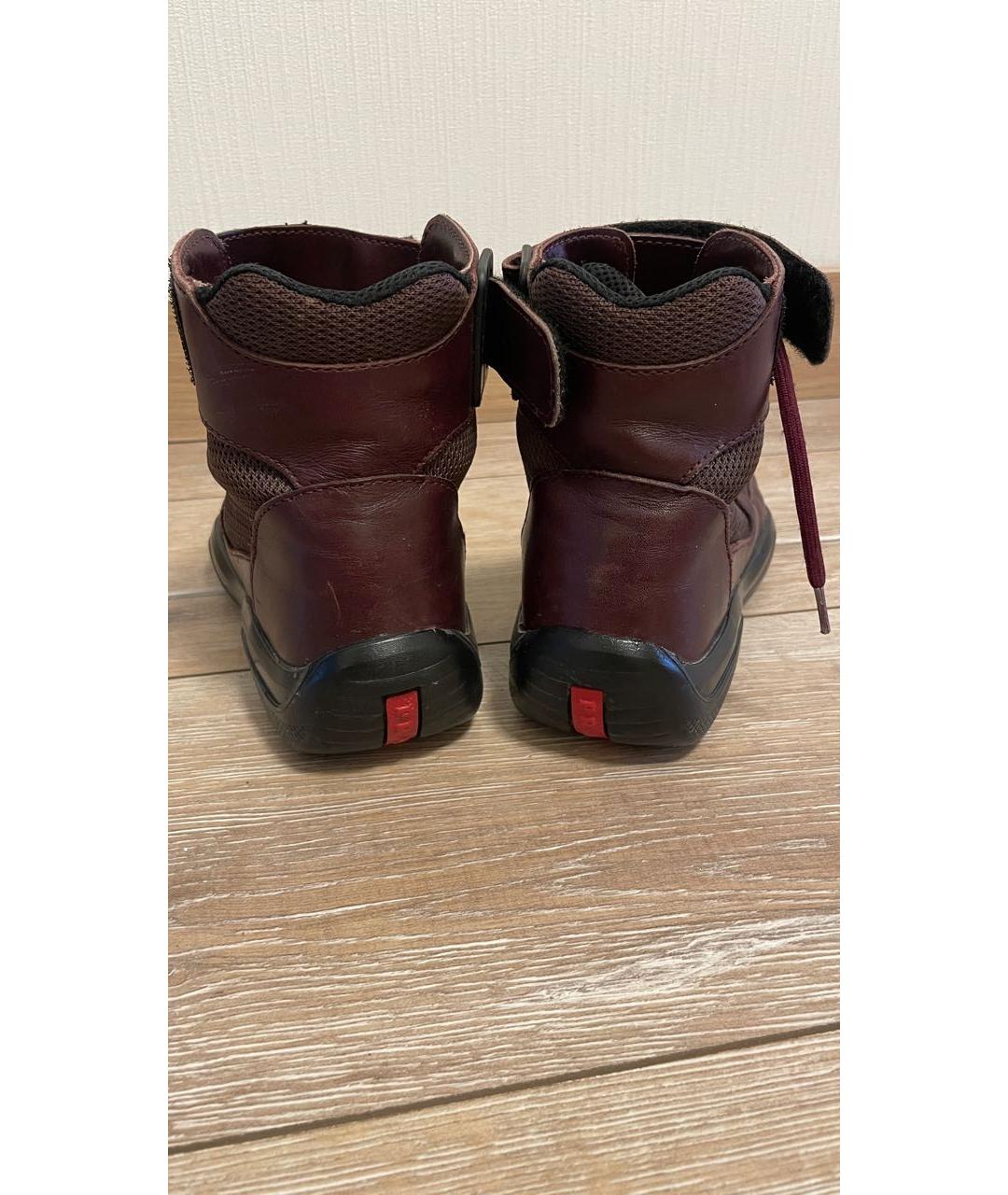 PRADA Бордовые кожаные ботинки, фото 4