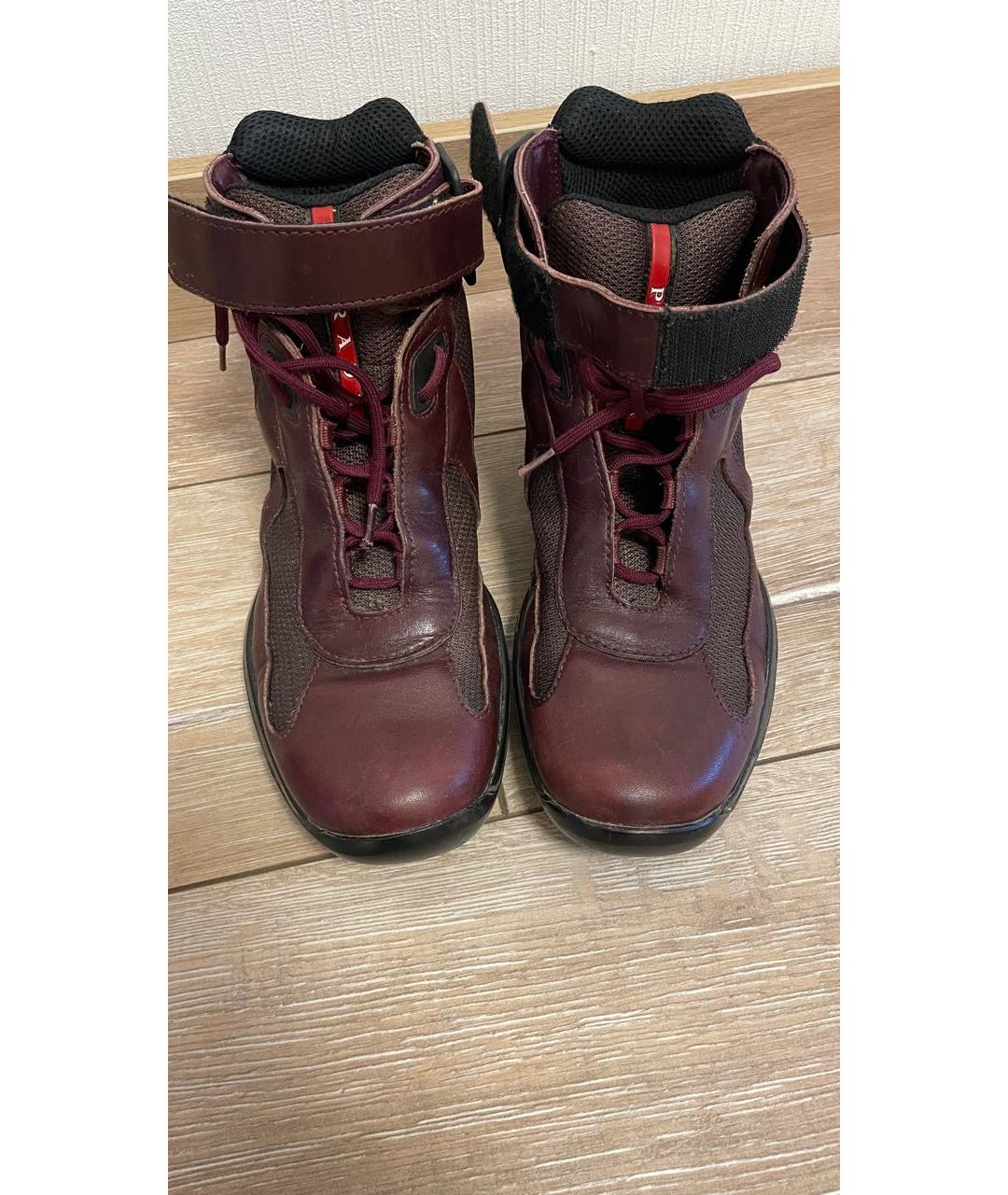 PRADA Бордовые кожаные ботинки, фото 2