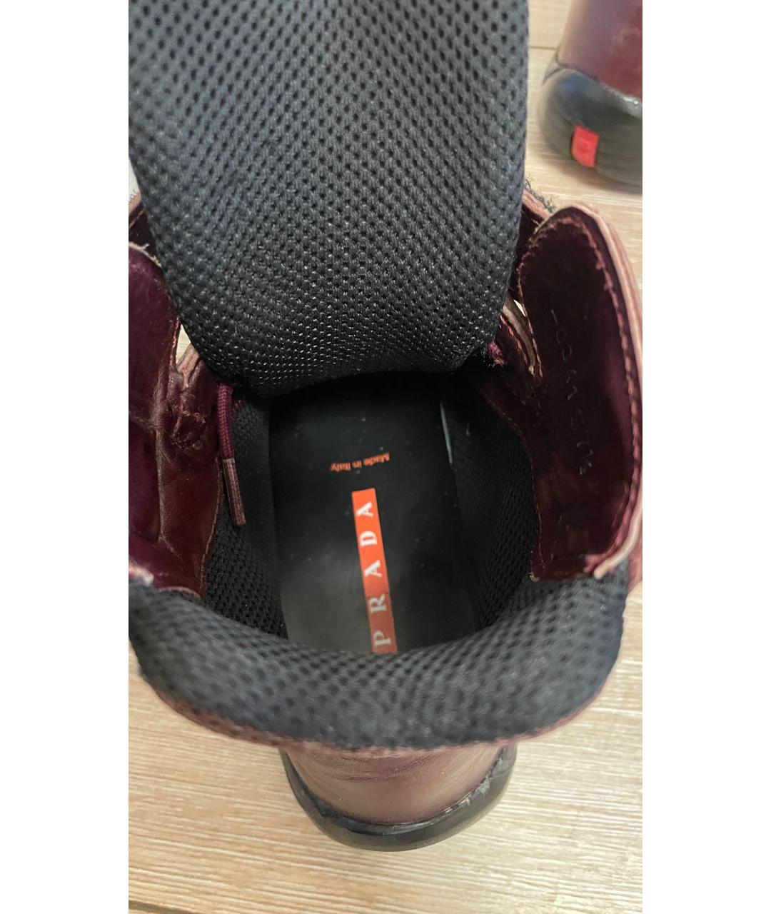 PRADA Бордовые кожаные ботинки, фото 6