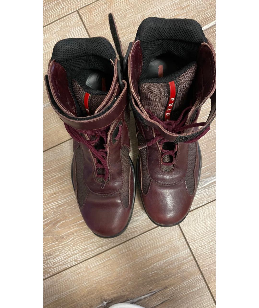 PRADA Бордовые кожаные ботинки, фото 3