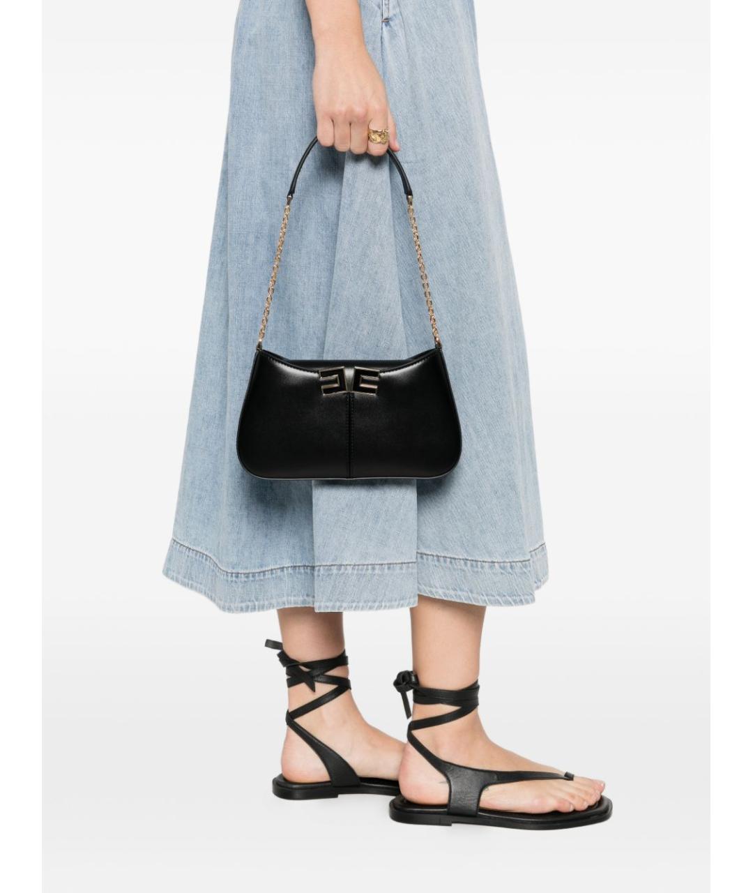 ELISABETTA FRANCHI Черная кожаная сумка с короткими ручками, фото 2