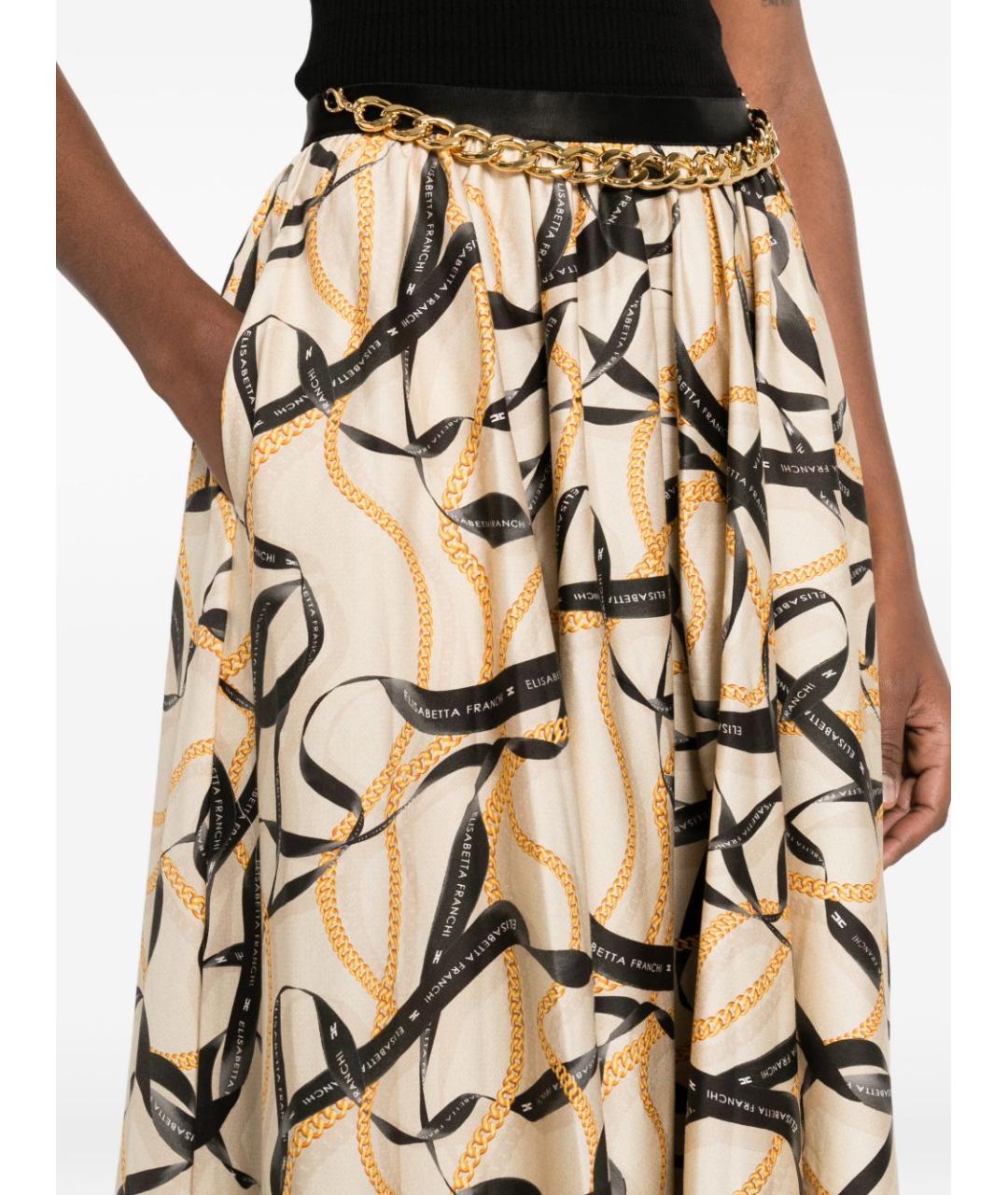 ELISABETTA FRANCHI Бежевая юбка миди, фото 4
