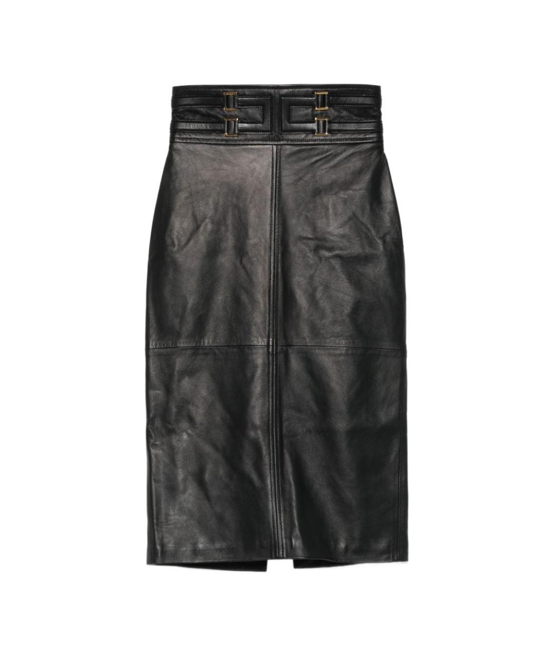 ELISABETTA FRANCHI Черная кожаная юбка миди, фото 1